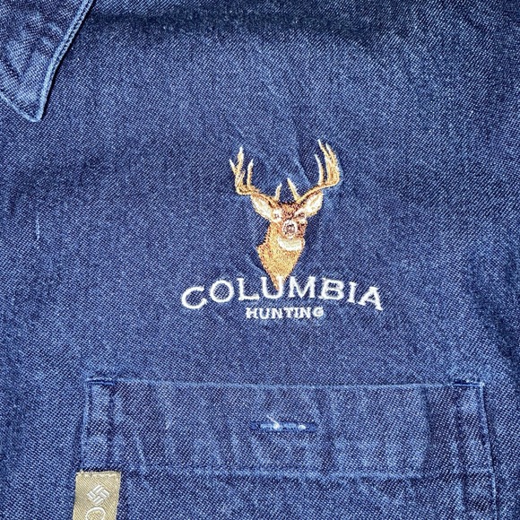 Vintage Columbia Denim Patch Shooting Hunting Button Up Mens M Embroidered‎ Buck - Picture 3 of 9